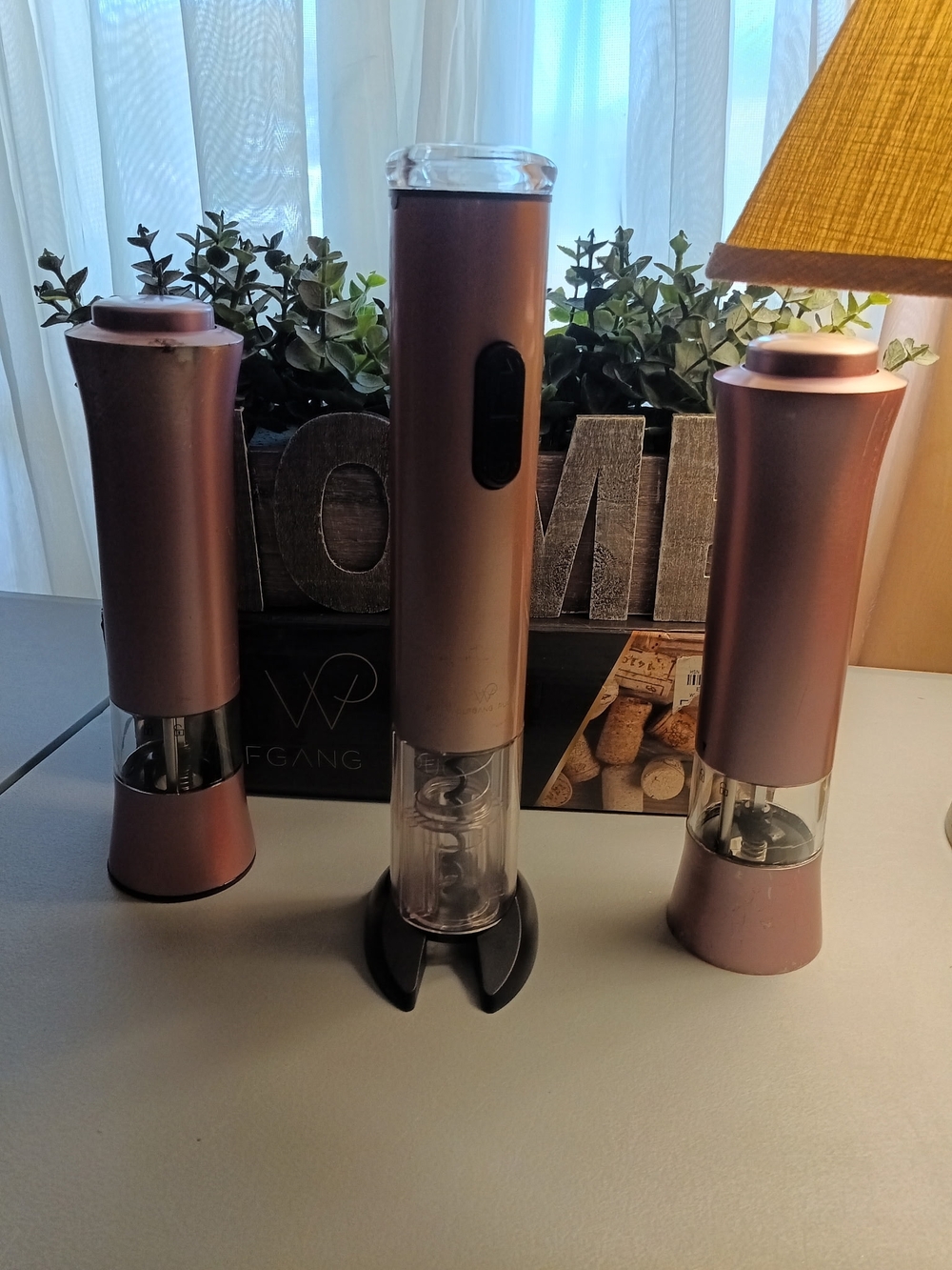 Wolfgang Puck Electric Wine Opener And Mills Set in Rose Gold